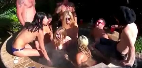  Nasty college bitches love pool party and groupsex outdoors